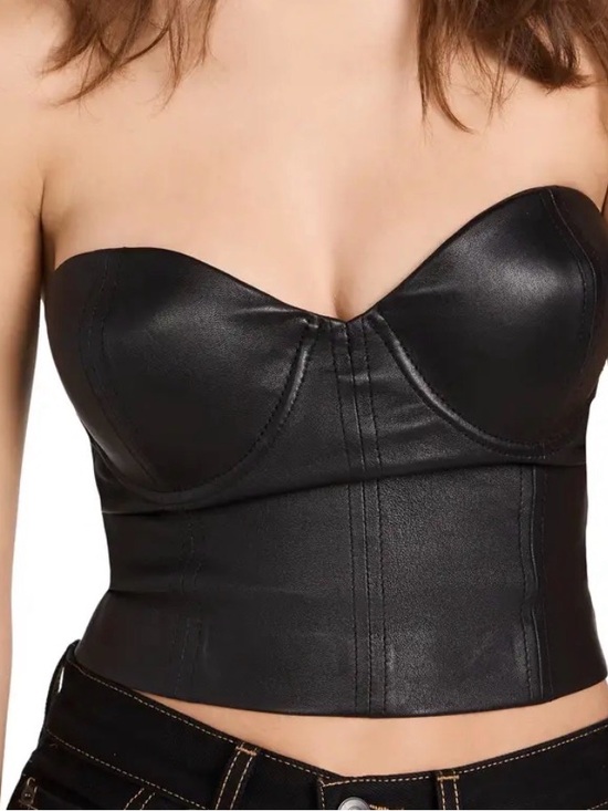 SPRWMN Tops - NWT SPRWMN Black Leather Corset Top Size Medium M Strapless Bustier cropped